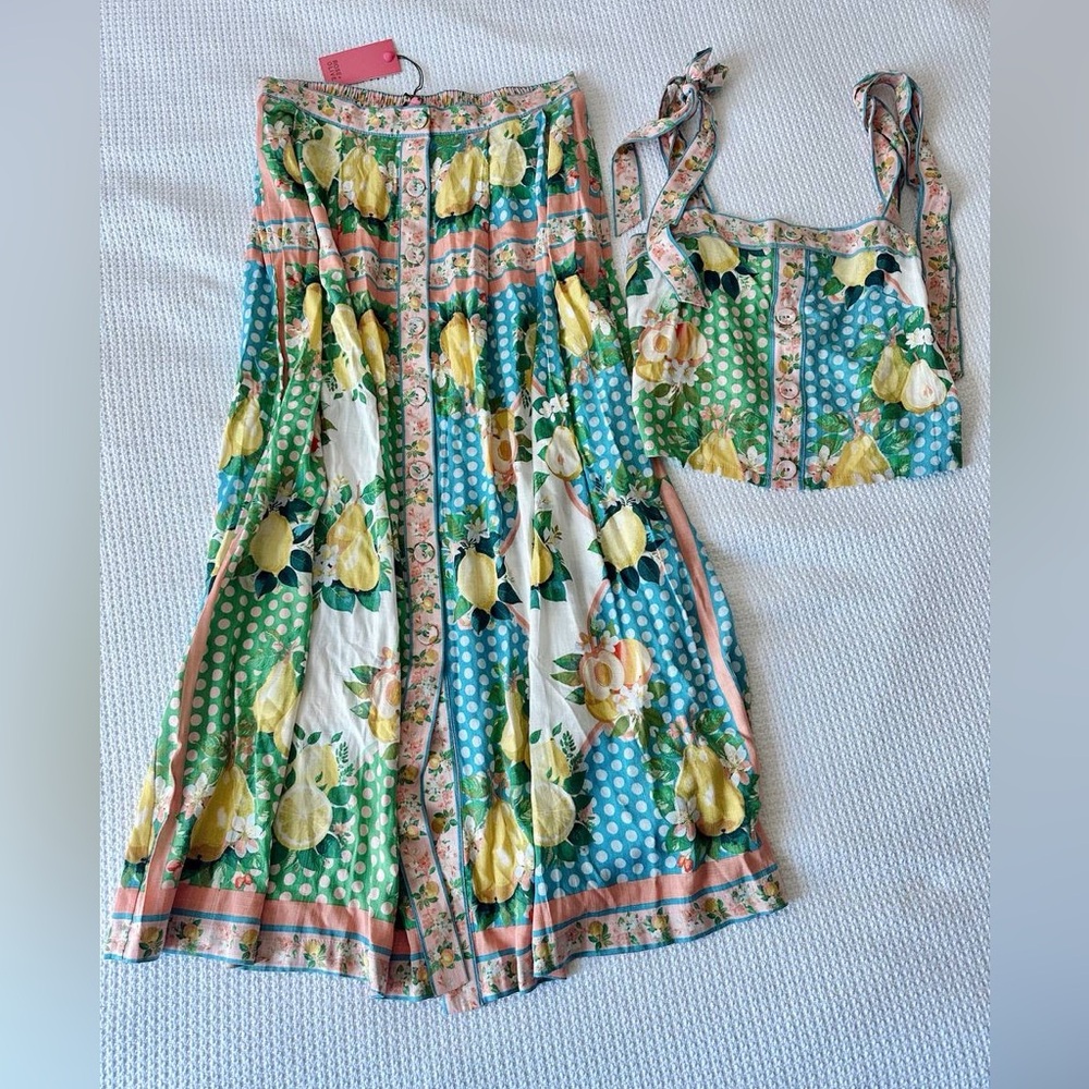 NWT Rose and Olive: Pear and Polka dot Print Two-Piece Dress Set (Size:M)